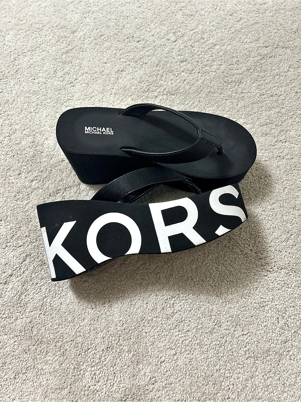 Michael Kors Logo Wedge Sandals in Black & White